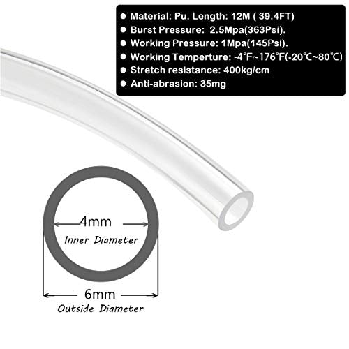 Beduan 6mm x 4mm Clear Pneumatic Tubing Pipe PU Polyurethane Air Compressor Tubing Hose Pipe Line Fluid Transfer 39.4ft 12 Meter - color: Clear, size: 6mmx4mm-12m