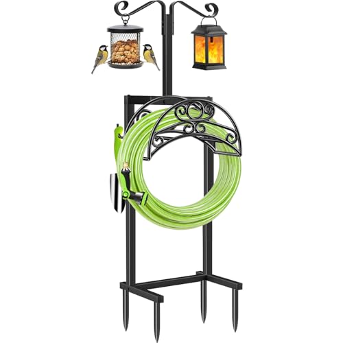 TomCare Garden Hose Holder Upgraded Water Hose Holder Heavy Duty 4 Spikes Hose Hanger Holds 160 Feet Hoses Stable Freestanding Hose Storage Organizer for Outside Yard - color: Deep Black