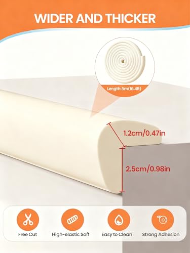 Baby Proof Edge Corner Protector, 16.4FT 0.47''Th L-Shape Furniture Corner & Edge Safety Bumpers with 10 Corners, Pre-Taped, Soft NBR Rubber Foam Desk Edge Cushion Wall Corner Protector (Beige) - color: Beige, size: 0.47''Th (16.4ft)