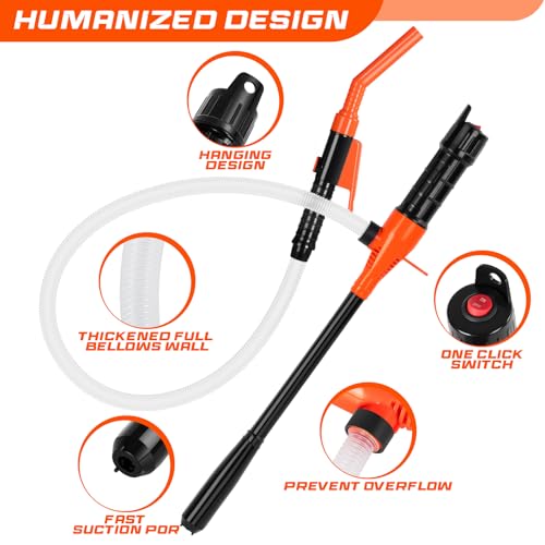 Electric Fuel Transfer Pump, 2.4 GPM Portable Fluid Transfer Siphon Pump with Oil Pipeline, Battery Gas Pumps with 47 Inches Hose &Gloves for Car/RV(Orange) - size: 1 Pack of Medium orange