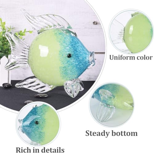 QIANLING Glass Fish Figurines - Coastal Home Decor, Modern Ocean Centerpieces for Living Room, Dining Area, Bathroom, Office, Coffee Table, Beach House, Nautical, Seaside, Entrance, Shelf Display - color: Blue & Green Fish