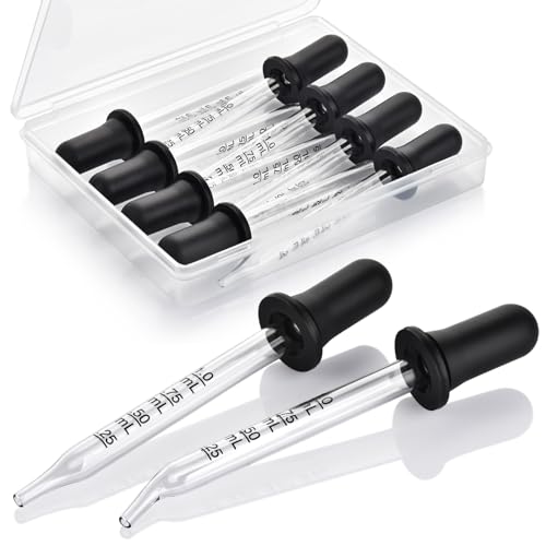 Herain Eye Dropper 8 Pack, Glass Pipette Dropper, 1 ml Droppers Tool for Essential Oils, Crafts, Ear Eye, Lab, Measuring and Transferring a Variety of Liquids, Bent & Straight Tips - style: Large Rubber Bulb-8pcs