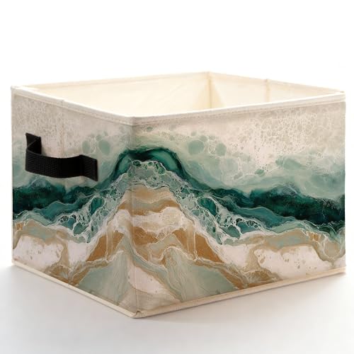 Coastal Abstract Ocean Storage Bins Box with Handles, Modern Textured Beach Waves Landscape Foldable Basket Toybox for Beach House Bedroom Bathroom Home Clothes Toys Books - color: color-6