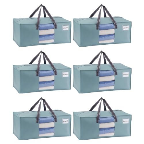 VENO 6 Pack Heavy Duty Moving Bags, Packing Bags with Clear Window, Alternative to Moving Boxes, Storage Bins for Clothes, Blankets, Comforters, College Dorm Essentials (Light Blue Matte, 6 Pack) - color: Light Blue Matte, size: 6 Pack
