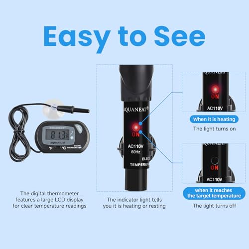 AQUANEAT Aquarium Heater, 300W Fish Tank Heater, Adjustable Submersible Water Thermostat with Digital Thermometer - size: 300W