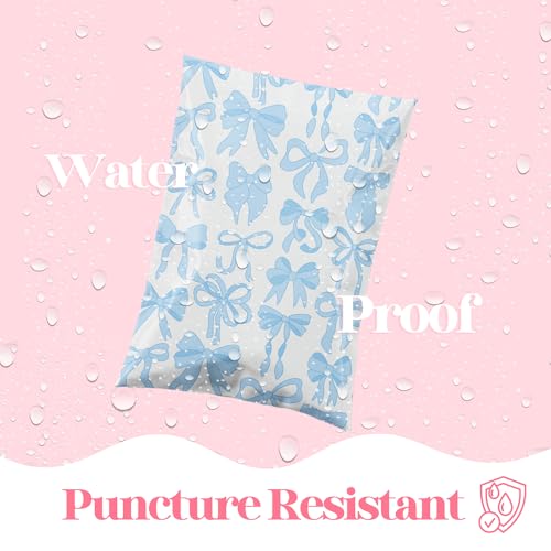 Pretty Package Store 14.5x19 Designer Poly Mailer 100 Pack Heavy Duty Waterproof Self Seal Shipping Bags for Small Business Large Mailing Envelopes Bulk Tear Resistant Packaging Blue Bows - color: Blue Bows, size: 14.5x19