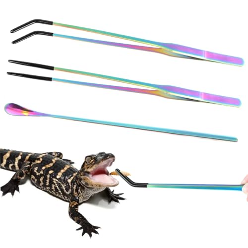 LveSunny 3PCS Stainless Steel Reptile Feeding Tongs, Reptile Tweezers Set with 10.6" Straight & Curved Rubber Tips, Feeding Tongs for Reptiles and Feeding Accessories for Aquarium & Terrarium