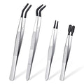 DragonflyDreams 4 Pieces Tweezers with Rubber PVC Coated Set, Straight Tip Tweezers Rubber Flat Tip Long Bent Tweezer for Crafts Stamps Beads Jewelry Tools (Rubber Tweezer)