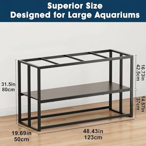 Urban Deco 55-75 Gallon Fish Tank Stand 900LBS Capacity For Aquarium Stand Metal Fish Tank Stand 48.4"x19.7"x31.5" Dual-Layer Design Terrarium Stand Ideal for Home and Office, Black - color: Black, size: 55-75 Gallon