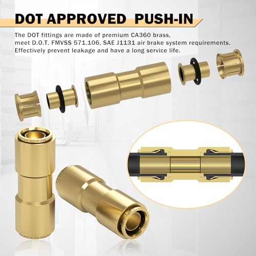 CheeMuii 6 PCS 1/2 Brass DOT Air Line Fitting Straight Union Quick Connect Fittings 1/2 Air Hose DOT Air Fittings for Semi Truck Trailers Industry Air System - size: 1/2IN-6PCS