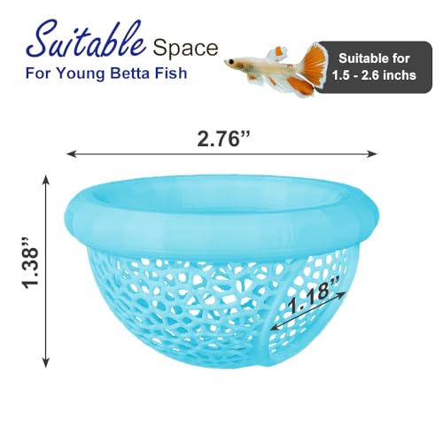 Floating Betta Hammock with Suction Cup, Shrimp Cave, Betta Fish Feeding Rings,3D Printed Aquarium Decor (Blue, Medium) - color: Blue, size: Medium