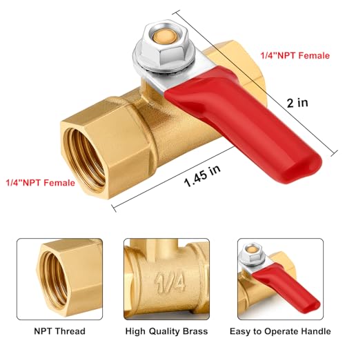 1/4 Inch Valve Npt Air Compressor Brass Heavy Duty Valve double Female Shut off Switch 1/4 NPT Thread Pipe Fitting (Double Female 10PCS) - color: Female x Female 10PCS