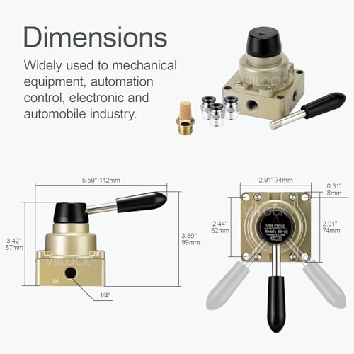Rotary Lever Hand Valve HV-02, 3 Position 4 Way 1/4" NPT Pneumatic Manual Control Air Flow Valve (1/4" NPT) - style: 1/4" NPT