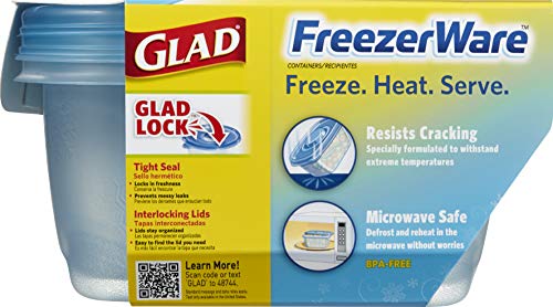 Glad Gladware Freezerware Food Storage Containers, Large Rectangle Holds 64 Ounces of Food, 2 Count Set | Tupperware, Plastic Food Container, Meal Prep Container, Plastic Containers with Lids - size: 2 Count (Pack of 1)
