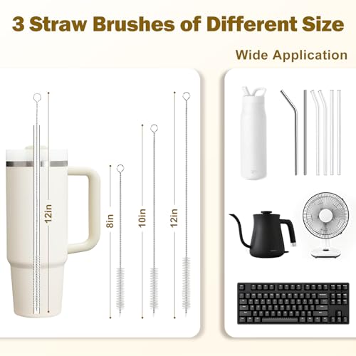 5 Pack Bottle Brush Set, 5 in 1 Long Handle Water Bottle Cleaning Brush, 3 Straw Brushes for Stanley Yeti Owala, Travel Nipple Detail Cup Cleaner Washer Brush for Wine Lid Gap - color: Orange
