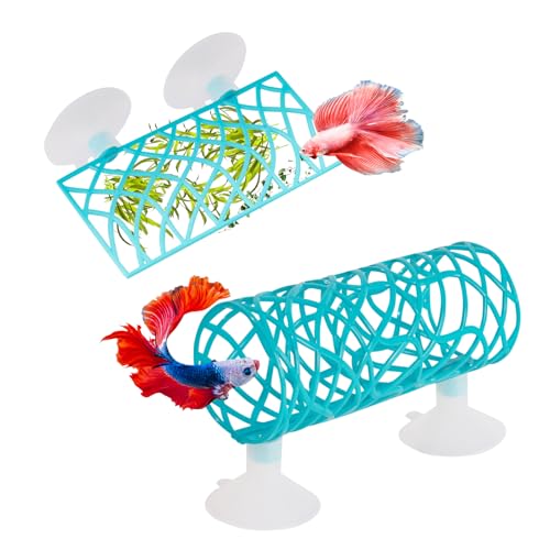 Betta Fish Tube Tunnel Toy, Betta Fish Tank Accessories Decorations, Betta Hammock Bed, Shrimp Guppies Hideout (Blue)