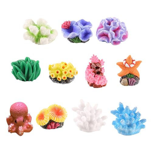 Artificial Aquarium, 11pcs Fishtank Decorations Resins Simulated Corals Seaweed Plant Craft Miniatures Ornaments for Home or Aquariums Resins Corals Ornaments