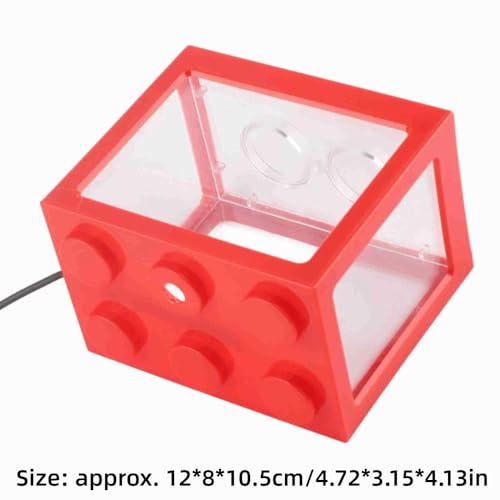 Mini USB LED Aquarium Fish Bowl Plastic Tank with White Light for Desk Tabletop Decor Energy-Saving Office Accent(Red) - color: Red