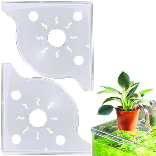 2Pack Clear Aquarium Plant Holder Top Haning Aquarium Corner Shelf Fish Tank Plant Holder for Aquatic Plants Storage Rack Floating Shelves for Fish Tank Decorations Accessories