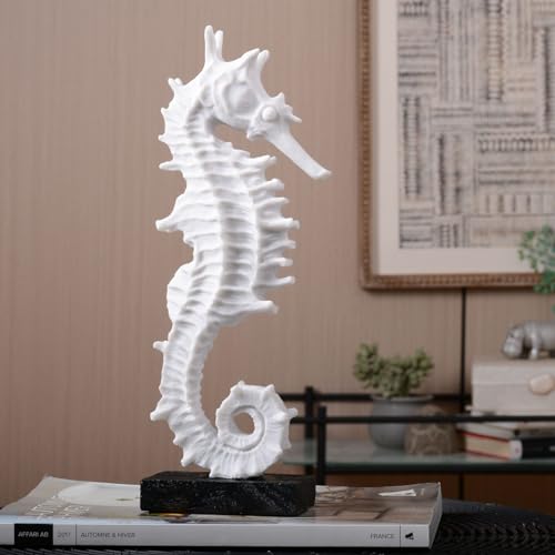 HAUCOZE Seahorse Statue Ocean Decor Modern Home Sculpture Polyresin Table Centerpiece Gift Art for Bookshelf Bedroom 13.4 Inch