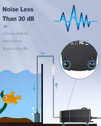 Pawfly 50 GPH Aquarium Air Pump for 10-60 Gallon Fish Tanks Dual Outlet Adjustable Ultra Quiet Aerator Pump with Airline Tubing, Air Stones Connectors, Check Valves and Nano Bio Sponge Filter - size: 50 GPH