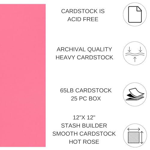 PA Paper Accents Stash Builder Cardstock 12" x 12" Hot Rose, 65lb colored cardstock paper for card making, scrapbooking, printing, quilling and crafts, 25 box - color: Hot Rose