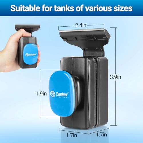 Aquarium Magnet Glass Cleaner, Magnetic Fish Tank Cleaner with Algae Scraper, Double Sided Cleaning Scrubber Brush with Handle, Titanium Blade, Self-Floating, Fit Max 1/4" Thick Glass, Medium - size: Small