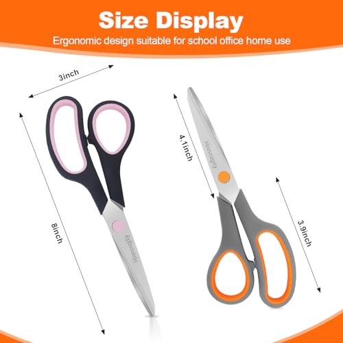 Scissors for Office School Supplies, Hnncugty 8" Scissors All Purpose Bulk Set of 24-Pack, Sharp Shears for Home Craft Sewing Fabric, Middle School Student Teacher Supplies, Comfort Right/Left Handed - color: 24 Pack Black Grey