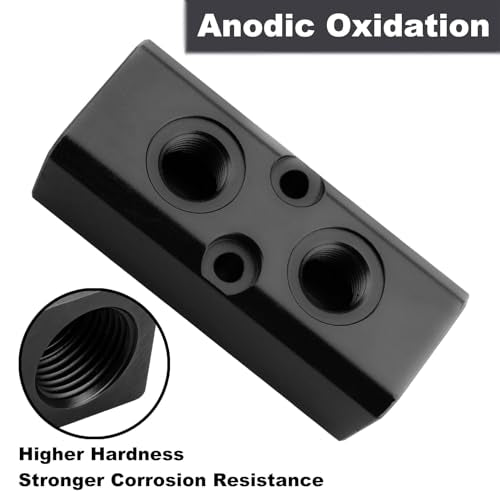 Air Manifold, 2 Way 4 Port Air Compressor Manifold, Air Hose Inline Manifold Block Splitter, Pneumatic Manifold Air Distribution Block, NPT 1/2 Inch Supply Port, NPT 1/4 Inch Output Port(BLACK) - size: 1PSC 2 Way 4 Port（Black）