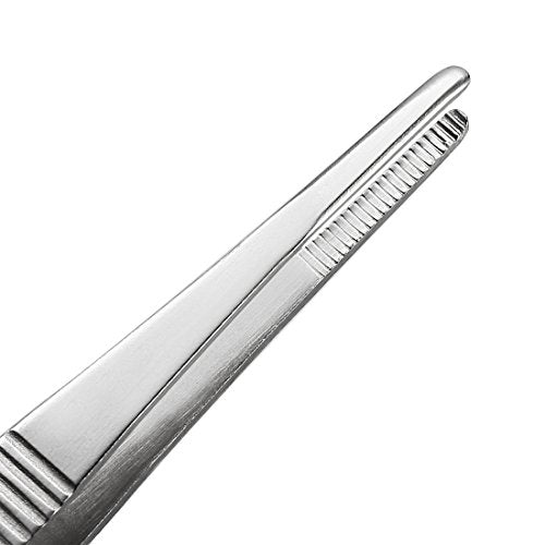 uxcell 2 Pcs 5.5-Inch Stainless Steel Straight Blunt Tweezers with Serrated Tip Polish - size: 5.5 inch