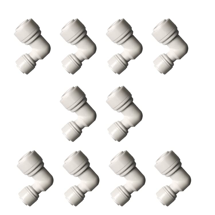 Malida 1/4" Tube to 3/8" Tube push fit elbow quick connect for RO water system (10, L-TT-0203) - size: L-TT-0203