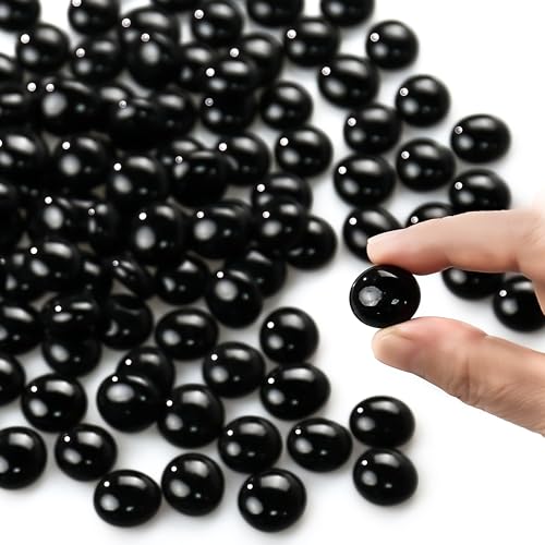 CYS EXCEL Black Glass Gemstone Beads Vase Fillers (2 LBS) Flat Marble Beads Multiple Color Choices Aquarium Decor Rocks Floral Stones Decorative Mosaic Glass Gem Pebbles - color: Black, size: 2 lb