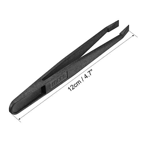 uxcell Plastic Anti-static Tweezers, Precision Slant Flat Tip for Jewelry Craft DIY Beauty Electronics Repair Tool Black 93301 - style: Slant Flat Tip