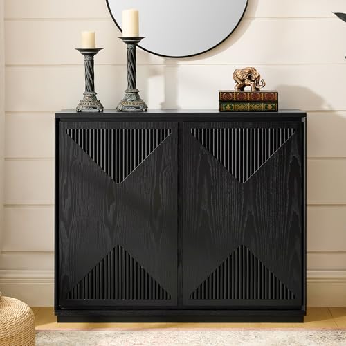 LKTART Buffet Cabinet Sideboard with Storage,Mid Century Modern Entryway Cabinet with Doors &Shelves,Narrow TV Media Console Table for Kitchen,Living Room,Entryway-Black - color: D- Black, size: 1 Piece
