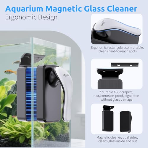 SEAOURA Magnetic Aquarium Cleaner, Dual-Sided Algae Scraper, Floating Anti-Scratch Magnetic Glass Brush for Freshwater & Saltwater Fish Tanks - size: L For 3/5" (15mm) Thick Glass