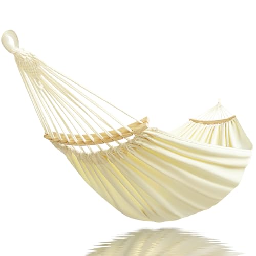 GOCAN Double Hammock 2 Person Extra Large 86inx59in Total Length 129in Load 500lb Canvas Cotton Hammock for Patio Porch Garden Backyard Lounging Outdoor and Lndoor with Removable Spreader Bar - color: White