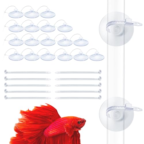 JOR 20 Suction Cups with 30 Adjustable Zip Ties for Aquarium Use, Multipurpose Fish Tank Tools Perfect for Pothos Plants, Binding Moss, Shrimp Nests, Holding Airline Tubing, and LED Lights