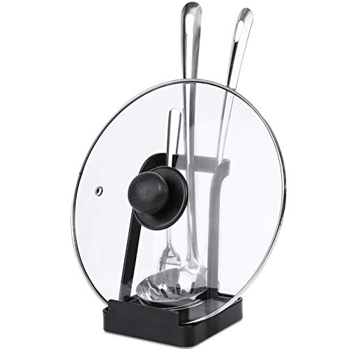 NiHome Versatile Pot Lid Ladle Holder Multipurpose Spatula Pad Book Cutting Board Spoon Rest Kitchen Utensils Drip Tray Washable Durable Stable Tack-Free Installation (Black) - color: Medium Black, size: no diatomite