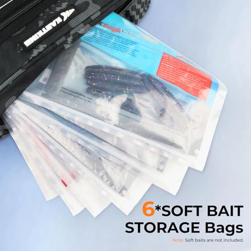 KastKing BaitSpace Waist Bag – Waterproof Tackle Storage Bag With Adjustable Belt, Fishing Fanny Pack for Men, Soft Bait Organizer, 3600 Utility Box, Rod Holder, Nylon - color: Black Camo