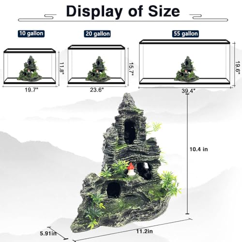 Aquarium Decorations Large and Tall Large Aquarium Decoration for Fish Tank Decorations Fish Tank Ornaments Mountain View Stone Ornament Tree Rock Cave Artificial Fishtank Ornament - color: Black Mountain View, size: Extra Large - Mountain View