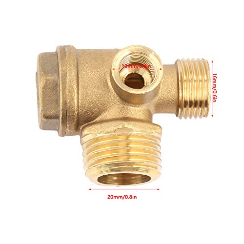 Air Compressor Check Valve, 3-Way Brass Male Threaded Air Compressor Check Valve Tube Central Pneumatic Tool G1/2" x G3/8" x G1/8"