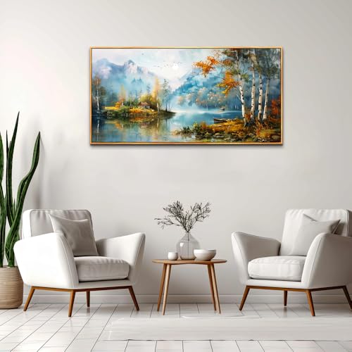 ZUITINGHUA Large Wood Framed Wall Decor For Living Room Canvas Wall Art For Office Modern Wall Decorations For Bedroom Lake View Painting Tree Forest Pictures Artwork Room Home Decor 24x48 In - color: Lake View Wood Framed, size: 48"L x 24"W