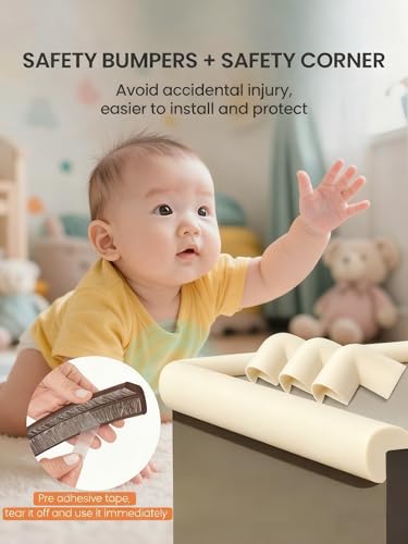 Baby Proof Edge Corner Protector, 6.56FT 0.47''Th L-Shape Furniture Corner & Edge Safety Bumpers with 6 Corners, Pre-Taped, Soft NBR Rubber Foam Desk Edge Cushion Wall Corner Protector（Beige） - color: Beige, size: 0.47''Th (6.56ft)