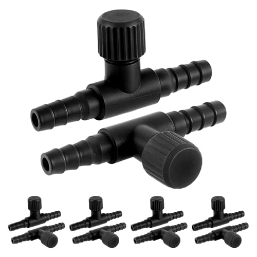 Psyqtsuary Aquarium Air Valve, 10 Pcs Aquarium Air Pump Control Valves T Shaped Single Way Plastic Air Flow Control Regulator Aquarium Air Pump Accessories for Fish Tank 3/16" ID Tubing (Black) - color: Black