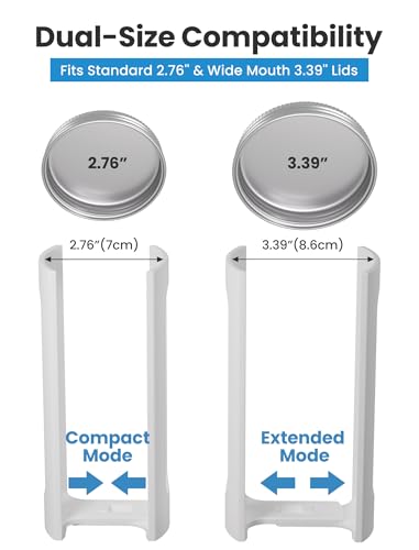 NiHome 2-Pack 3D Printed Plastic Mason Jar Lid Organizer Rack, Adjustable Size Holder for Regular & Wide Mouth Lids, Vertical Storage Stand for Cabinet Kitchen Countertop & Pantry Organization (White)
