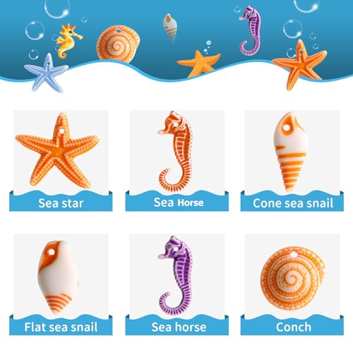 Angoily Fake Seashells 48PCS Mini Resin Sea Animals Figures, Micro Landscape Ornaments, Marine Creatures Decorations for Crafts Aquarium, Terrarium, DIY Beachy Home Decor