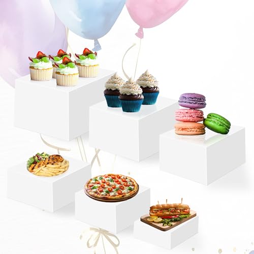 Glossy Large Buffet Risers Set of 4, 16"x8"x5" Display Stands, Black Acrylic Food Risers for Party, Dessert Table, and Catering, Nesting and Stackable Display Risers - size: Large 02-black
