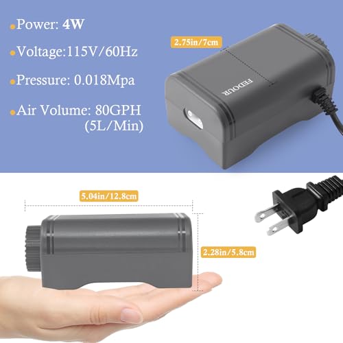 FEDOUR 80GPH Aquarium Air Pump, Ultra Quiet Oxygen Pump for up to 120Gallon Fish and Turtle Tank, Powerful Fish Air Bubbler - color: Grey
