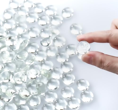 CYS EXCEL Clear Glass Gemstone Beads Vase Fillers (2 LBS) Flat Marble Beads Multiple Color Choices Aquarium Decor Rocks Floral Stones Decorative Mosaic Glass Gem Pebbles - color: Clear, size: 2 lb