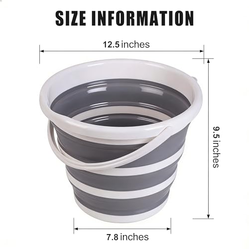 Collapsible Bucket, Collapsible Mop Bucket, 10L 2.6 Gallon Car Wash Bucket, Indoor and Outdoor Foldable Portable Bucket with Handle for Windows Cleaning, Camping, Beach, Space Saving, Gray & White